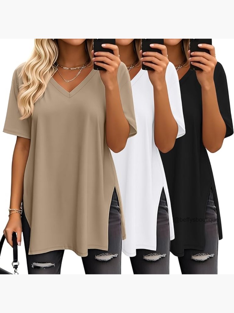 3 Pack Oversized V Neck Tunic Top Side Split Tee Workout Shirt